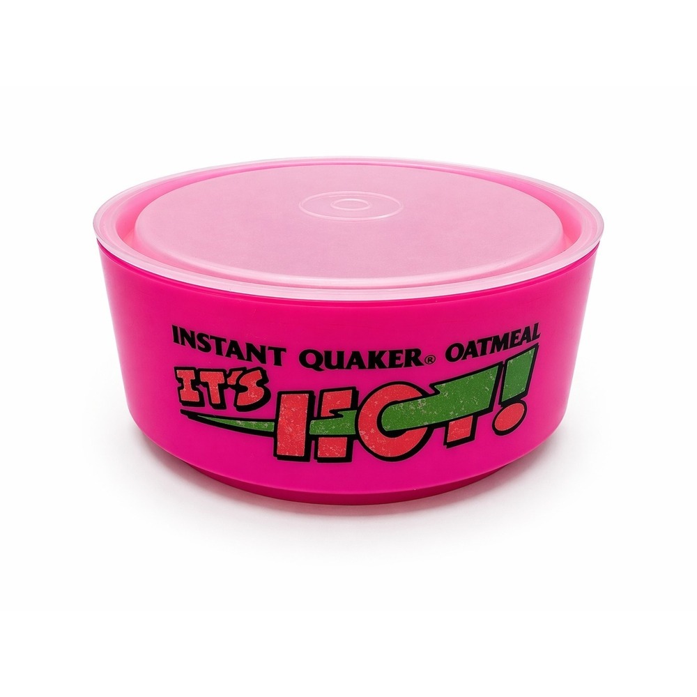 Vintage Instant Quaker Oatmeal It's HOT Pink Plastic Color Bowl 1992 With Lid